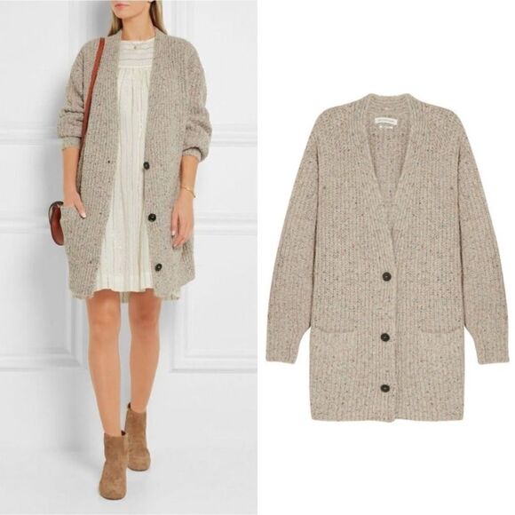 Isabel Marant Etoile Hamilton Wool Tan Gray Cardigan Oversized Size M - Picture 1 of 14